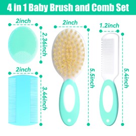 Baby Hair Brush and Comb Set, 4Pcs Baby Soft Bristles Brush Cradle Cap Brush Hair Comb for Newborns Toddlers Boys Girls (Green)