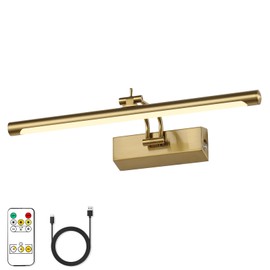 Joosenhouse Battery Operated Picture Light 5000mAh Rechargeable Wall Light 15.7" Wireless Picture Lights for Wall with Remote Control for Paintings Photo Spot Lights Indoor Brass Color