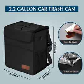 Femuar Leak Proof Car Trash Can with Lid - Waterproof Automotive Garbage Bin for SUVs, Collapsible and Portable Car Trash Bag, Black