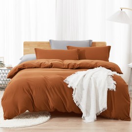 Dreaming Wapiti Duvet Cover King,Washed Microfiber Terracotta King Size Duvet Cover Set,Solid Color - Soft and Breathable with Zipper Closure & Corner Ties (Terracotta,King)