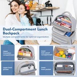 REXMONA Backpack Cooler Lunch Backpack Double Decker Lunch Box,Insulated Backpack Lunch Cooler Bag, Lightweight Leakproof Lunchbox Backpack for Women Men to Travel,Picnic,Hiking,Beach,Camping