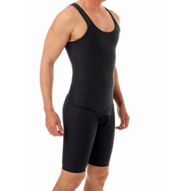 Underworks USA Mens Compression Bodysuit Shaper - Girdle for Gynecomastia Belly Fat and Thighs - No Rear Zipper 957 Medium Black