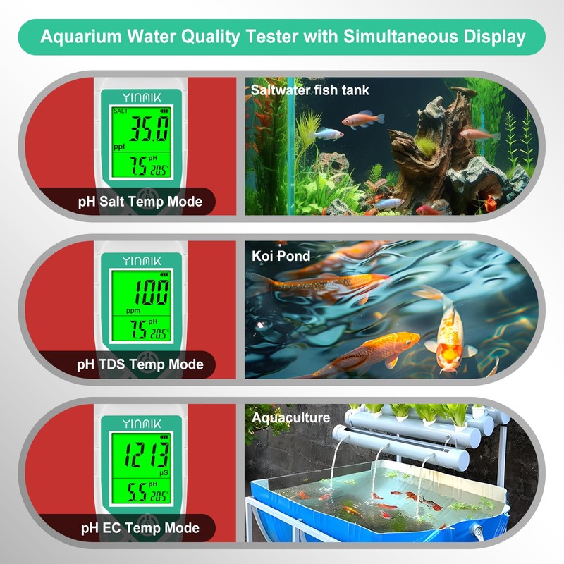 YINMIK 2025 pH Salt Tester, Digital Aquarium Salinity Meter, Simultaneous