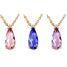 14k gold-plated women's fashionable teardrop shaped crystal necklace - Bohemian style natural gemstone pendant necklace, beach birthday wedding daily jewelry