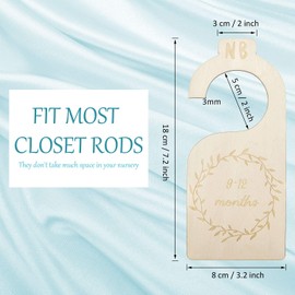 7 Pieces Baby Closet Size Divider Wooden Baby Closet Organizers Hanging Closet Dividers from Newborn Infant to 24 Months for Home Nursery Baby Clothes (Wood Color)