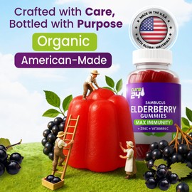 Cure24 Sambucus Elderberry Gummies + Vitamin C + Zinc for Kids & Adults, X3 Immune Support, Natural Flavors + Ingredients, Vegan, Non-GMO, Made in USA (60)