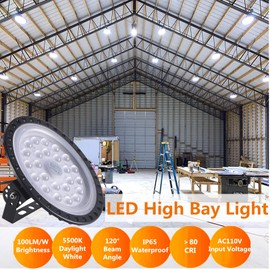 Chunnuan UFO LED High Bay Lights 50W 2 Packs, Super Bright 5000LM, 6500K Daylight, Waterproof, LED High Bay Light for Factory, Warehouse, Workshop