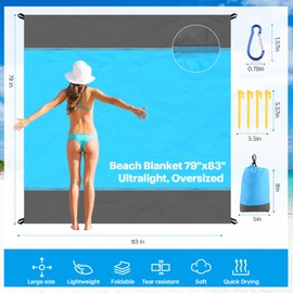 EASYFUN EASYFUN Beach Blanket Sandproof Oversized, 79'83' Extra Large Beach Mat, Portable Picnic Mat for Travel Camping Hiking, Lightweight Beach Essentials Family Water Resistant Mat Nylon 210T