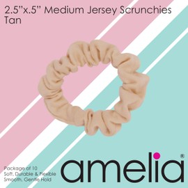 Amelia Beauty, Medium Tan Jersey Scrunchies, 2.5in Diameter, Gentle on Hair, Strong Hold, No Snag, No Dents or Creases. 10 Pack