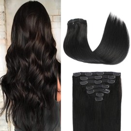 BUGUQI Real Hair Extensions Clip In Human Hair #1B 100g 7pcs Clip In Hair Extensions Real Human Hair Natural Black Color Human Hair Clip Ins for Women 2-3 set Can Be Full Head (18 Inch)