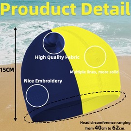 2 Pcs Elastic Swim Caps Comfortable Non-slip Fabric Swimming Hat Lightweight Bathing Caps for Women Men Kids to Swimming (Yellow, Navy Blue)
