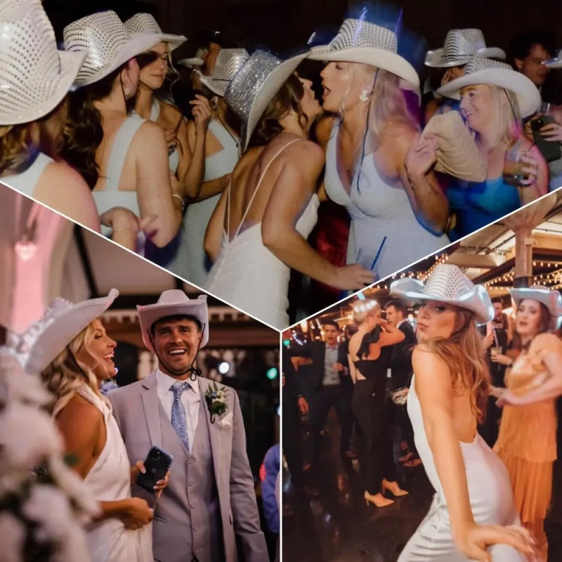 Set De 2 Sombreros De Vaquero Con Luz Para Boda
