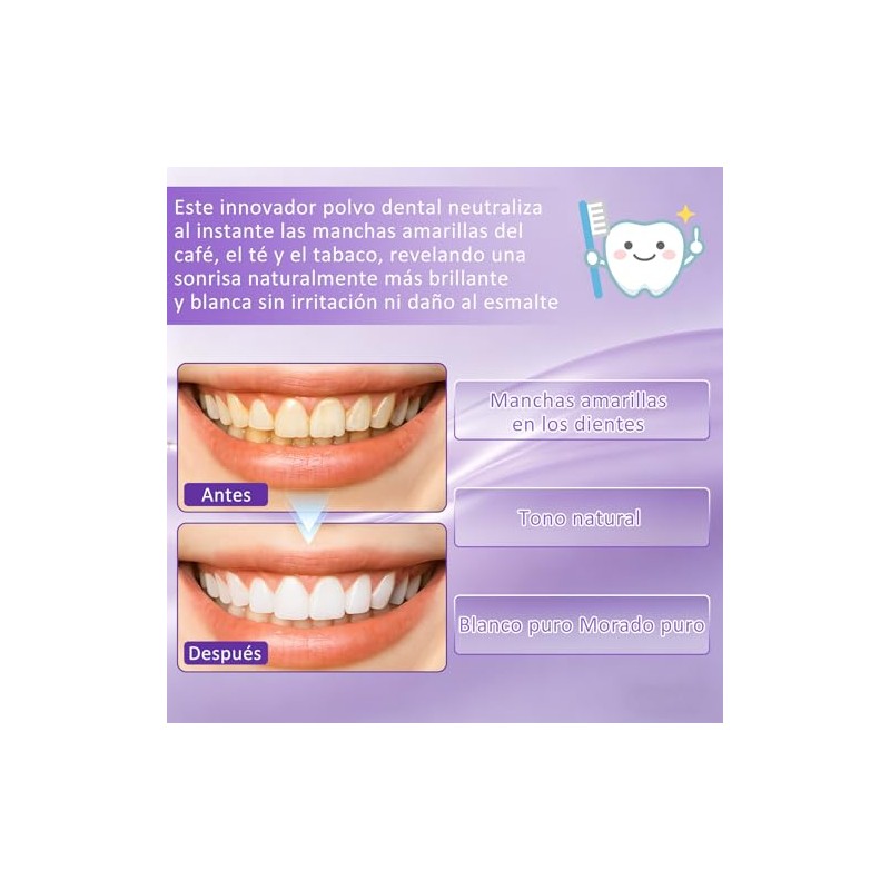 Polvo Morado Blanqueador Dental, Cuida las Encías, Refresca el Aliento