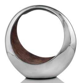 Modern Day Accents 3502 Small Anillo 2-Tone Decorative, Aluminum, Tabletop, Accents, House Decor, Bowl, Modern, Engagement Wedding Trays, Ring Display Stand, Key Holder 11"L x 7"W x 11"H, Brown Silver