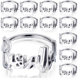 Gerrii 12 Pcs Eid Napkin Rings Bismillah Letter Metal Napkin Ring Set Bismillah Table Decoration Alphabet Napkin Buckles Holder for Islamic Ramadan Holiday Wedding Party (Silver)