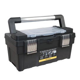 Torin 18-Inch Plastic Tool Box Organizer & Durable Tool Storage Box: Portable Removable Tray and Alum Alloy Handle Tool Box with 2 Metal Snap Lock for Enhanced Security, Black