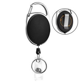 Soleebee 25'' Retractable Badge Reel with 360° Swivel Belt Clip and Key Ring, Heavy Duty Retractable Keychain Carabiner ID Badge Holder (Black)
