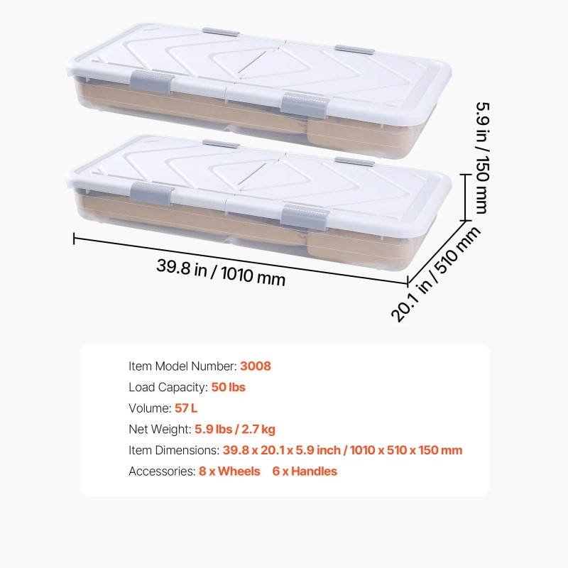20.1 X 5.9 Inch Underbed Containers Gray Latch Ro Shoes