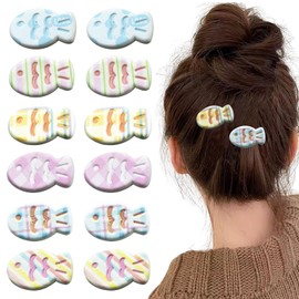 12PCS Small Fish Hair Clip, Colorful Fish Design, Decorative Ocean Theme Barrettes,Cute & Fun Mini Hair Accessories for Women Girls