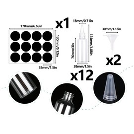 AOYEGIC Pack of 12 Squeeze Bottles, Plastic Squeeze Bottles, Splash Bottles with Funnel Labels, Bottle for Liquids, Container for Sauces, Pigment Storage Bottles, Dressing Shaker (60 ml)