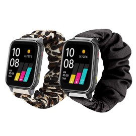 onetuo Compatible for UMIDIGI Uwatch 5 Band, Onetuo Fabric Elastic Scrunchie Elastic Women Cute Replacement Straps Compatible with UMIDIGI Smart Watch-Uwatch 5 (Black+Leopard)