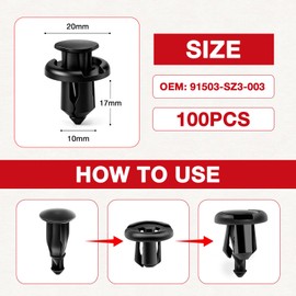 100PCS Fender Bumper Clips 91503-SZ3-003 10mm Fit for Honda and Acura
