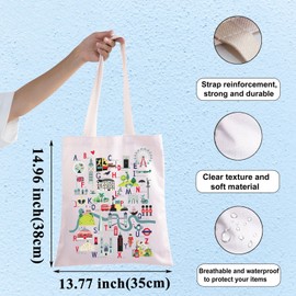 WZMPA London Alphabet Tote Bag London Souvenirs Gifts London A-Z Alphabet Shoulder Bag London Landmarks Travel Merchandise (London A-Z TG)