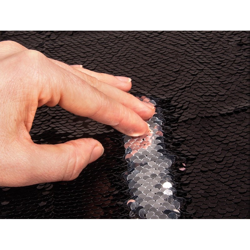 Rayher 53952576 Reversible sequin fabric, black/silver