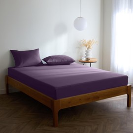 Mellanni Double Fitted Sheet - All Around Elastic - 30 Cm Deep - Ultra Soft Brushed Microfiber, Shrinkage & Fade Resistant - (135x190 cm, Purple)