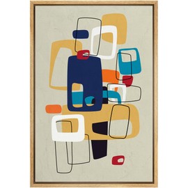 MUDECOR Framed Canvas Print Wall Art Mid-Century Modern Colorful Polygon Collage Abstract Shapes Illustrations Minimalism Decorative Bohemian Multicolor Geometric Retro for Bedroom - 16"x24" Natural