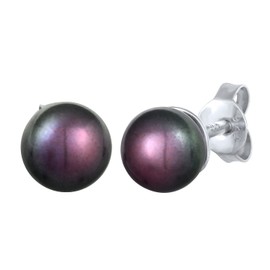 0312610822 Women's Earrings with Freshwater Pearls (6 mm) Anthracite for Women, 925 Sterling Silver, Silver Earrings for Women with Pearls, Pearl Stud Earrings, Silver, Pearl