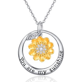 TANGPOET Sunflower Necklace Women's You Are My Sunshine Sunflowers Necklace Flower Necklace Pendant Sunflowers Jewellery Gift for Women Girls, Sterling Silver