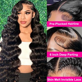 30 Inch 13x6 Lace Front Wigs Human Hair 180% Density Body Wave Frontal Wigs Pre Plucked with Baby Hair 13x6 HD Glueless Lace Wig Human Hair for Women Natural Color Free Part