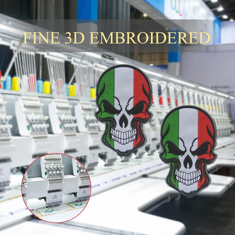 EmWoot 2PCS Italy Flag Patches Skull Patch Embroidered Tactical Military