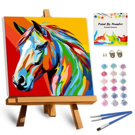 TOCARE Framed Paint by Numbers Kit for Adults, Horse Paint by Numbers With Framed,Simple Oil Horse Paint by Number Framed for Adults Beginner Animals (10x10 Inch, without Easel)