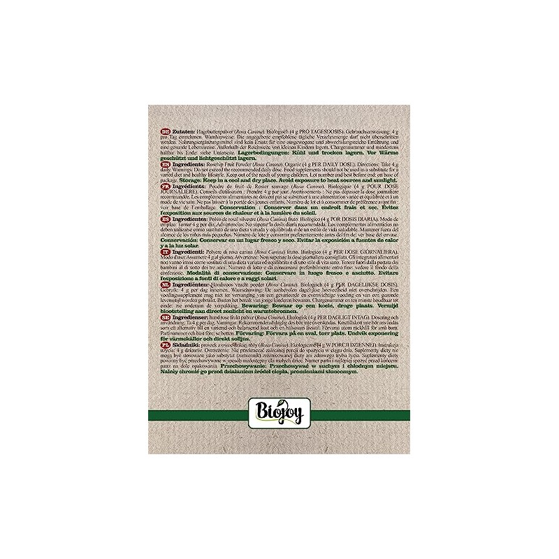 Biojoy Biojoy BIO-Hagebuttenpulver (1 kg), ganze Hagebutte schonend gemahlen (Rosa