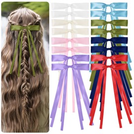 Wanmu 16 PCS Hair Bows for Women, Bowknot Ribbon Hair Clip with Long Tails, Metal French Hair Barrettes, Ponytail Holder for Girls, Toddlers, Teens, Kids Accessories (16 Color Mixing)