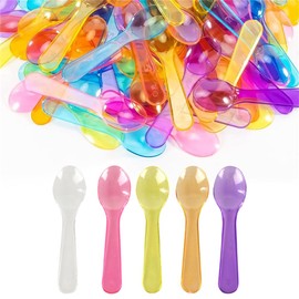 EYAKEG 100pcs 3"" Spoon Plastic Mini Spoons, Assorted Ice Cream Spoons Dessert Spoons (Multicolour)