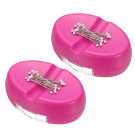 PATIKIL 2 Pcs Magnetic Pin Holder, Magnetic Pin Cushion Paper Clip Holder with 1.5" Quilting Needles for Sewing Quilting Hair Clips, Rose Red