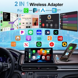 Wireless CarPlay Adapter, 2-in-1 Mini CarPlay & Android Auto 2025 Upgraded, Convert Wired to Wireless Car Play Adapter for iOS 10+/Android 11+, with USB & USB-C, Plug and Play, NoDelay&Stable Control