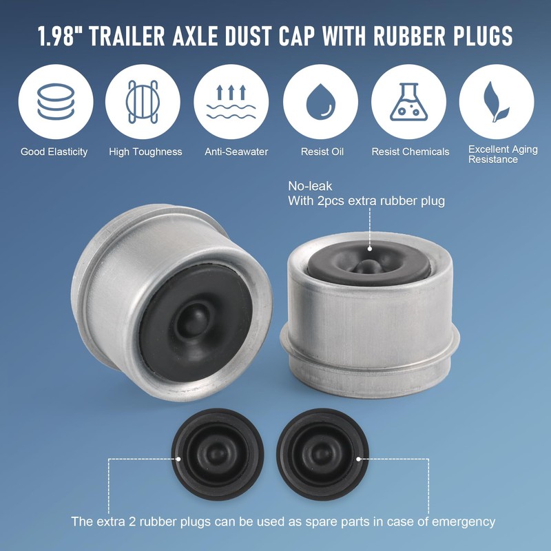JDMSPEED 2pcs 1.98'' Trailer Axle Dust Cap Cup Grease Cover