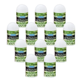 Lip Naturals® | Mini Tea Tree Balm with Sunscreen (SPF-15) | Made in USA with Coconut Oil, Tea Tree Oil, and Peppermint Oil | 12-Count Mini Lip Balm Pack with Tea Tree Mint Flavor (0.10oz/3g Each)