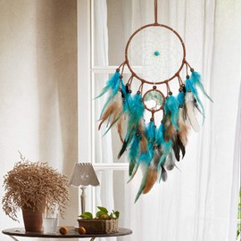 LOMOHOO Dream Catcher Tree of Life Double Circle Handmade Traditional Feather Dreamcatcher Wall Art Hanging Boho Bedroom Decor Bohemian Sitting Room Home Decoration Ornament Craft