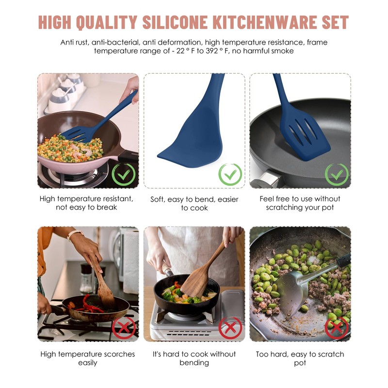 Kitchen Utensils Set-12 Pieces Silicone Cooking Utensils Set (Dishwasher Safe)