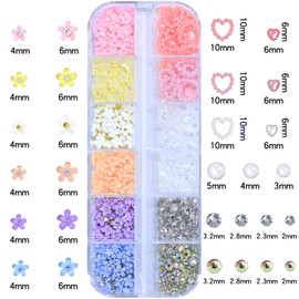 DZHILHMX Bow Nail Charms - Multiple Colors, Bow-Knot, Bear, Flower, Pearls, Flat Back Rhinestones, with Kit, for Nail Art