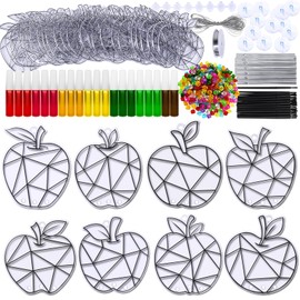 Winlyn 24 Sets Apple Craft Kits Apple Suncatcher Wind Chime Ornaments Decorations DIY Window Paint Art Suncatchers Crafts for Kids School Home Classroom Activities Art Project Party Favors