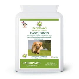 Paddipaws Dog Joint tablets - High Strength Hip and Joint Supplements for Dogs - Green lipped Mussel - MSM - Vitamin C and Glucosamine for Dogs -120 Chicken Flavour Tablets
