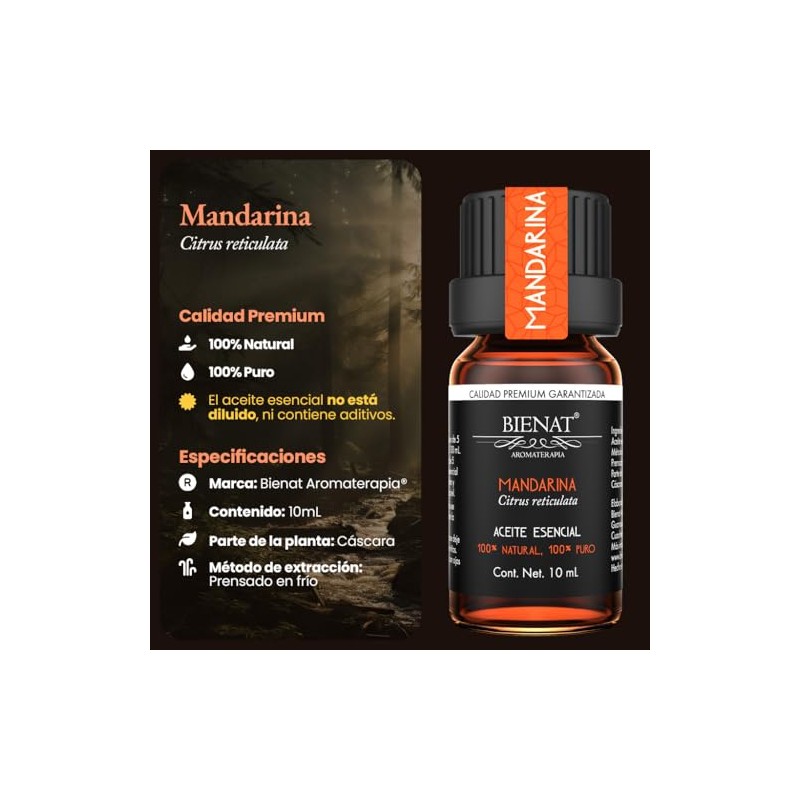 Bienat | Aceite Esencial de Mandarina 10mL Natural | Difusor