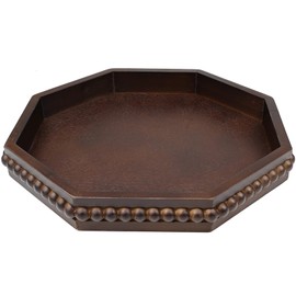 Hrastany Retro Brown Octagonal Wood Decorative Tray, Small Farmhouse Wooden Serving Tray with Beads, Versatile Coffee Table Tray for Kitchen Counter, Ottoman, Living Room