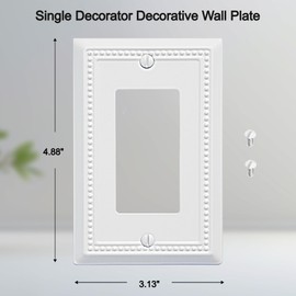 OKAWYC Single Decorator Light Switch Cover Belaire Beaded Metal Wall Plate, 4-Pack White 1 Gang Single Rocker, for Receptacle Dimmer Switch Cover GFCI Outlet Decorative Wallplate, Durable